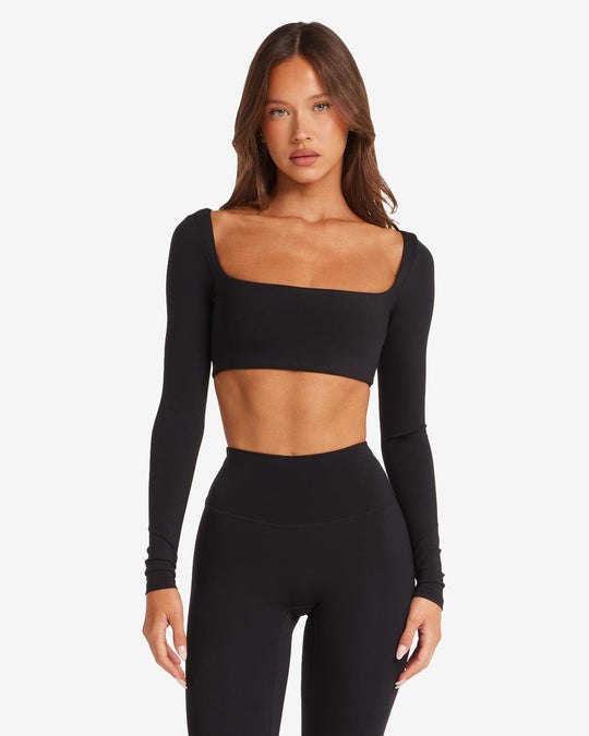 Freedom Scoop Long Sleeve Crop | Black