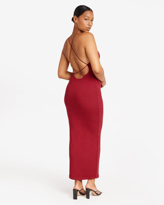 Open Back Rib Maxi Dress | Cherry