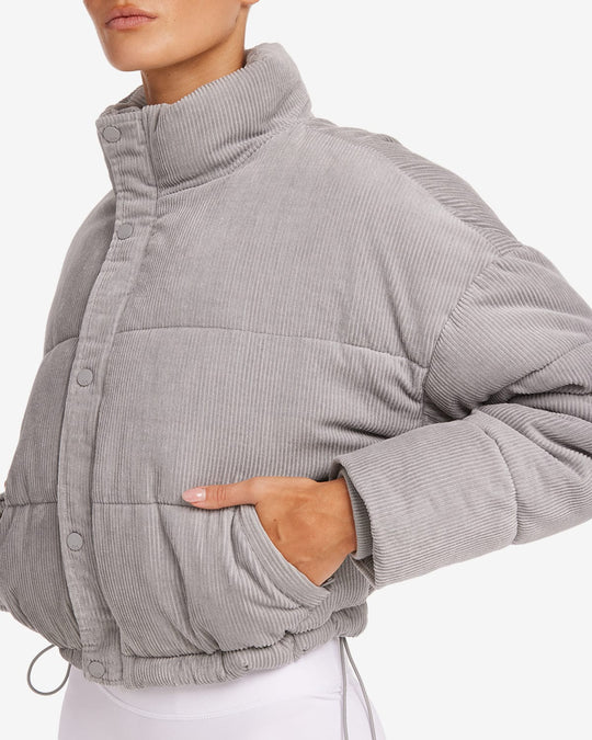 Corduroy Cropped Puffer Jacket | Grey