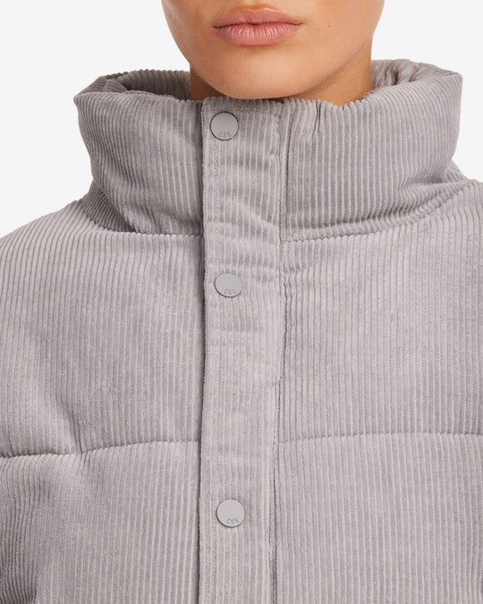 Corduroy Cropped Puffer Jacket | Grey