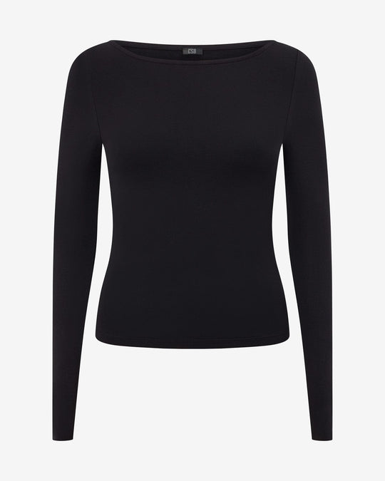 Boat Neck Long Sleeve Top | Black