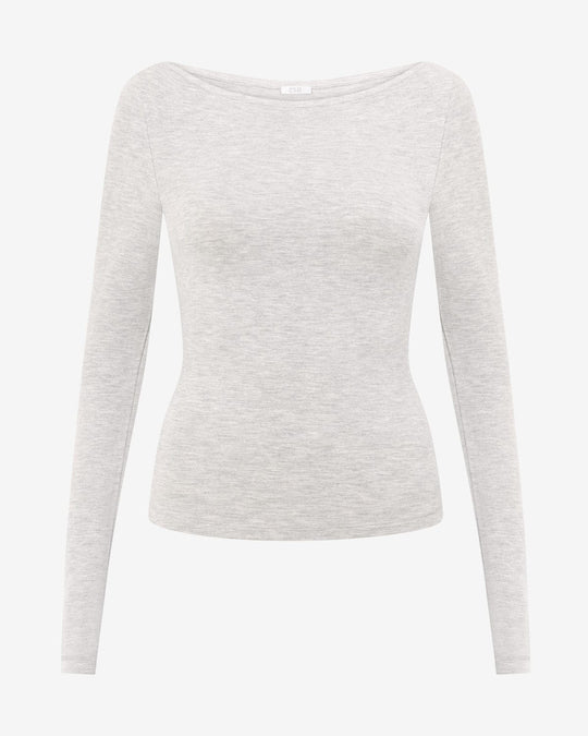 Boat Neck Long Sleeve Top | Snow Marl