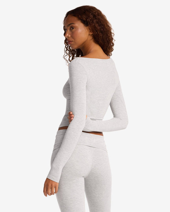 Boat Neck Long Sleeve Top | Snow Marl