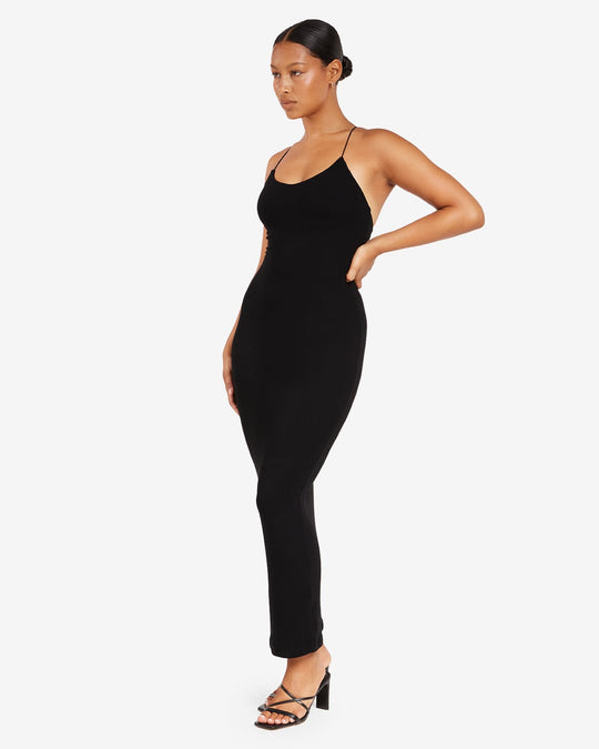 Open Back Rib Maxi Dress | Black