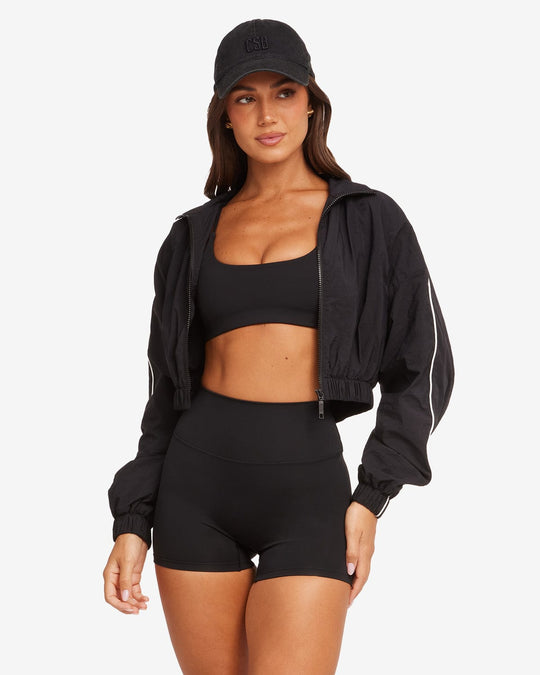 Cropped Windbreaker Jacket | Black