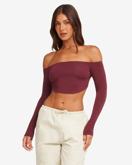 Open Back Long Sleeve Top | Burgundy