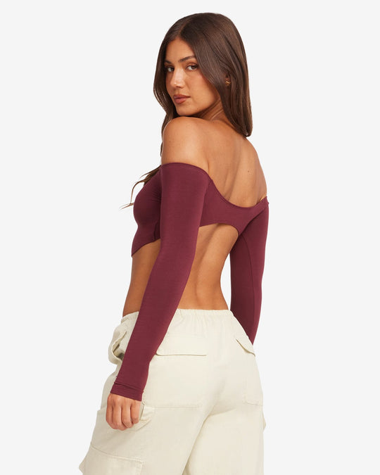 Open Back Long Sleeve Top | Burgundy