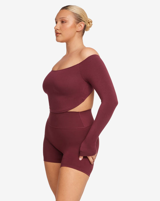 Open Back Long Sleeve Top | Burgundy