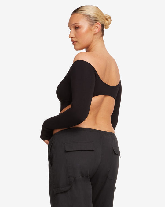 Open Back Long Sleeve Top | Black