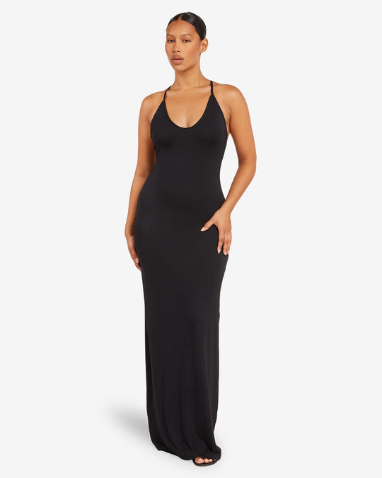 Scoop Neckline Maxi Dress | Black