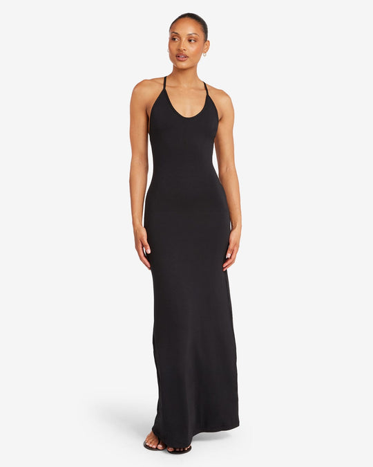 Scoop Neckline Maxi Dress | Black