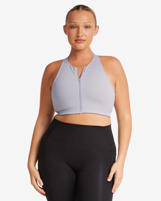 Activluxe Dawn Zip Crop | Cool Grey