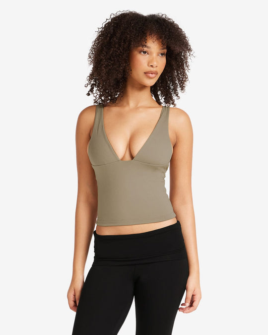 IM Serenity Plunge Longline Tank | Vintage Khaki