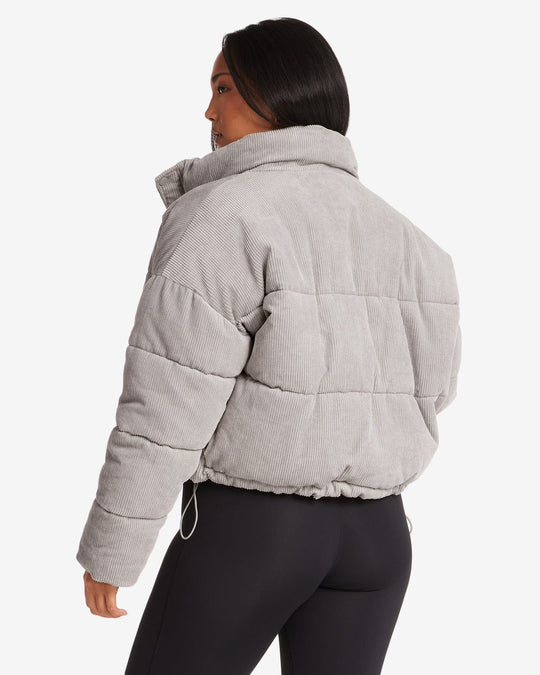 Corduroy Cropped Puffer Jacket | Grey