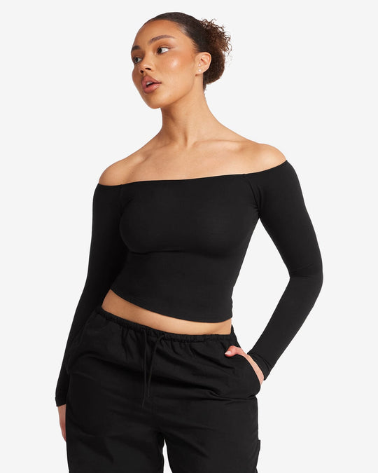 Off Shoulder Leisure Top | Black