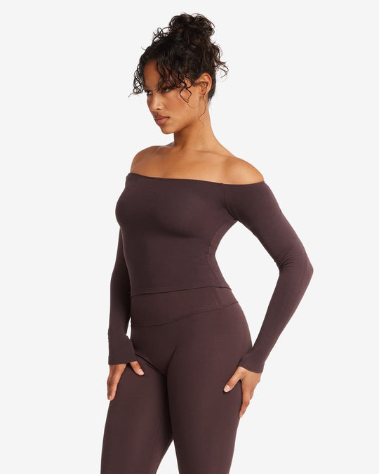 Off Shoulder Leisure Top | Espresso