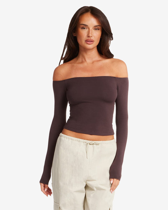 Off Shoulder Leisure Top | Espresso