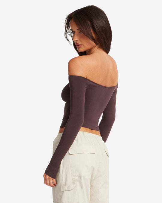 Off Shoulder Leisure Top | Espresso