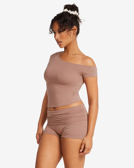 One Shoulder Capped Sleeve Top | Walnut