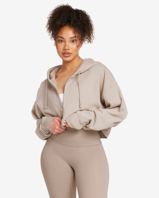 Cropped Boyfriend Zip Hoodie | Fawn