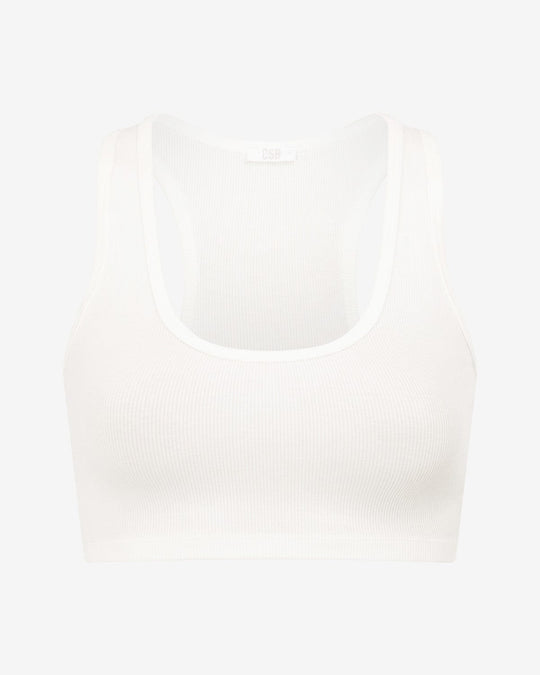 Rib Cropped Tank | White